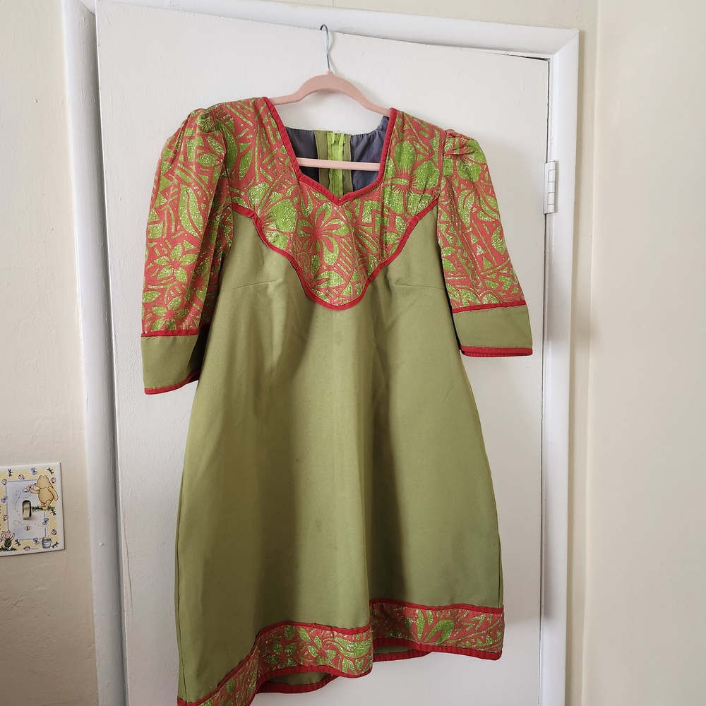 Handmade Green and Red Embroidered Mini Dress - Picture 7 of 13